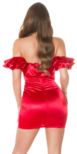 Sexy off-shoulder feest uitgaans satijnlook mini jurkje rood